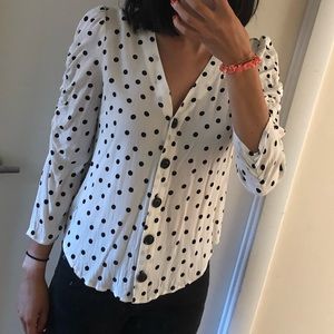 Anthropologie black and white polka dot top